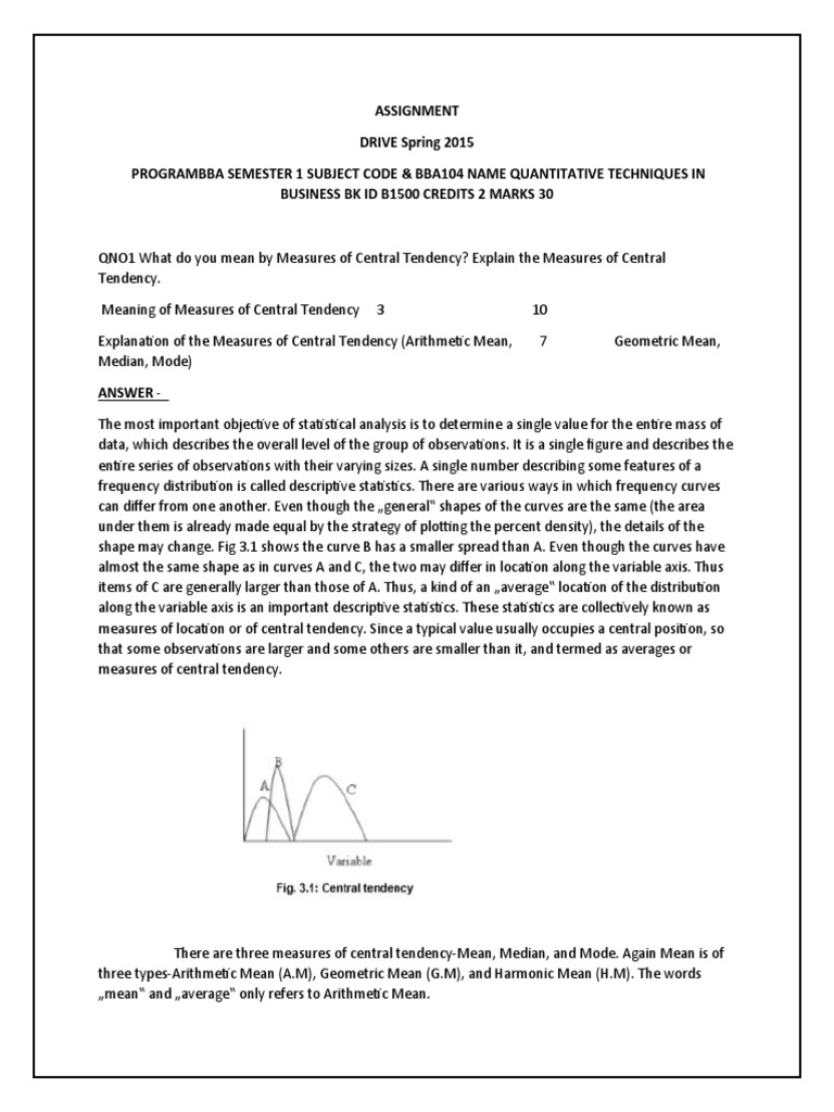 Analysis of quantitative techniques assignment on measures of central