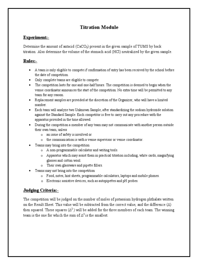 Back Titration Experiment PDF Titration Chemistry