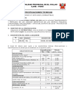 Especificaciones Tecnicas: Municipalidad Provincial de El Collao Ilave - Puno