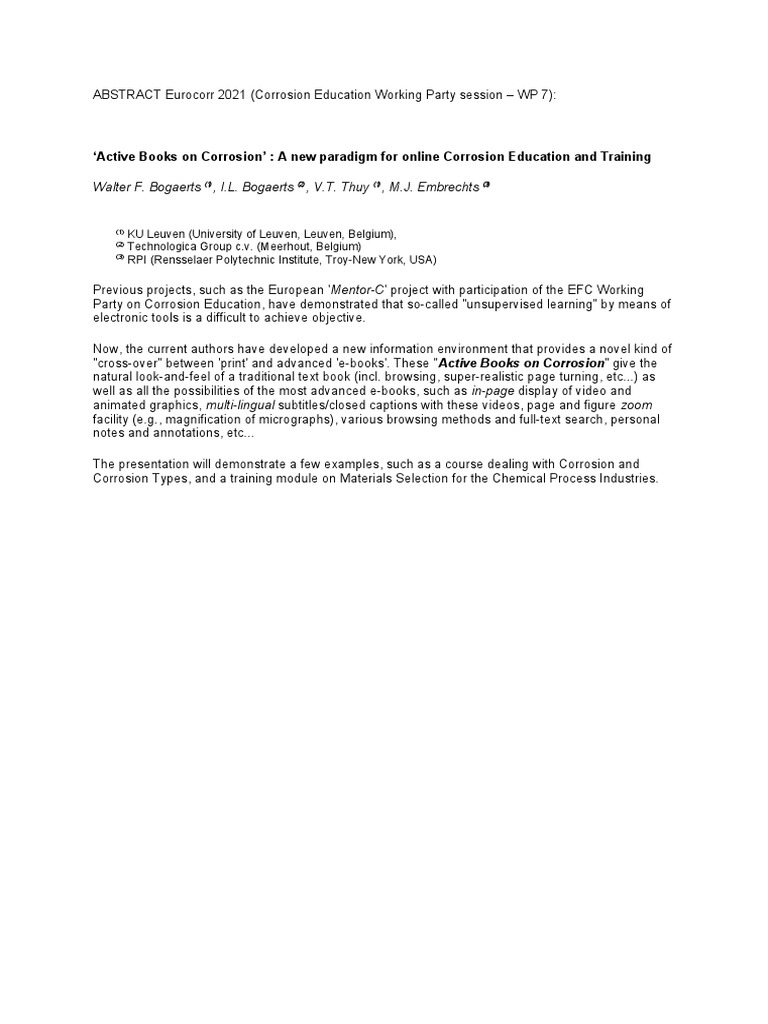 ABSTRACT Eurocorr 2021 | PDF | Social Science