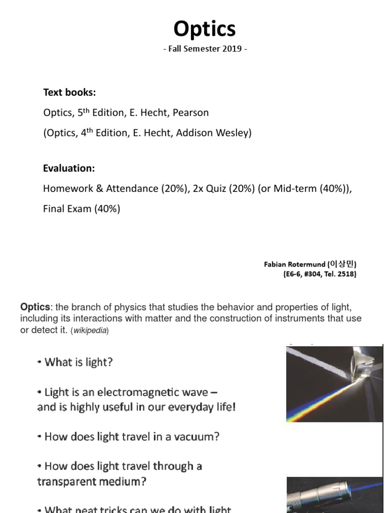 Hecht Chapter 1 PDF Optics Light