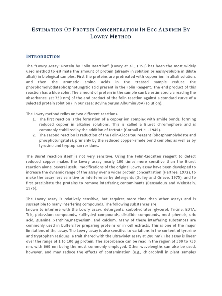 Lowry Assay Physical Sciences Science