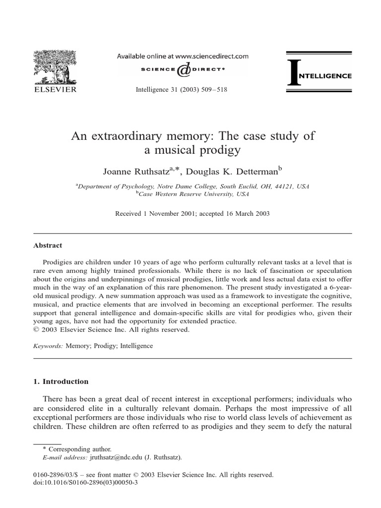 An Extraordinary Memory The Case Study of A Musical Prodigy Download