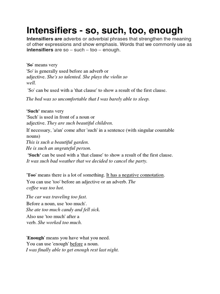 Intensifiers Explanation | PDF | Language Arts & Discipline