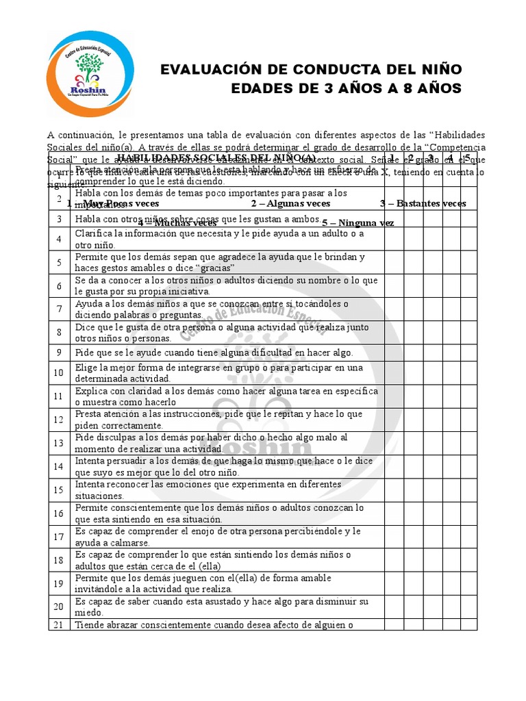 EVALUACIÓN DE CONDUCTA DEL NIÑO | PDF | Ciencias del comportamiento ...