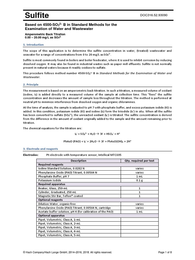 Sulfite: Based On 4500-SO B in Standard Methods For The Examination of ...