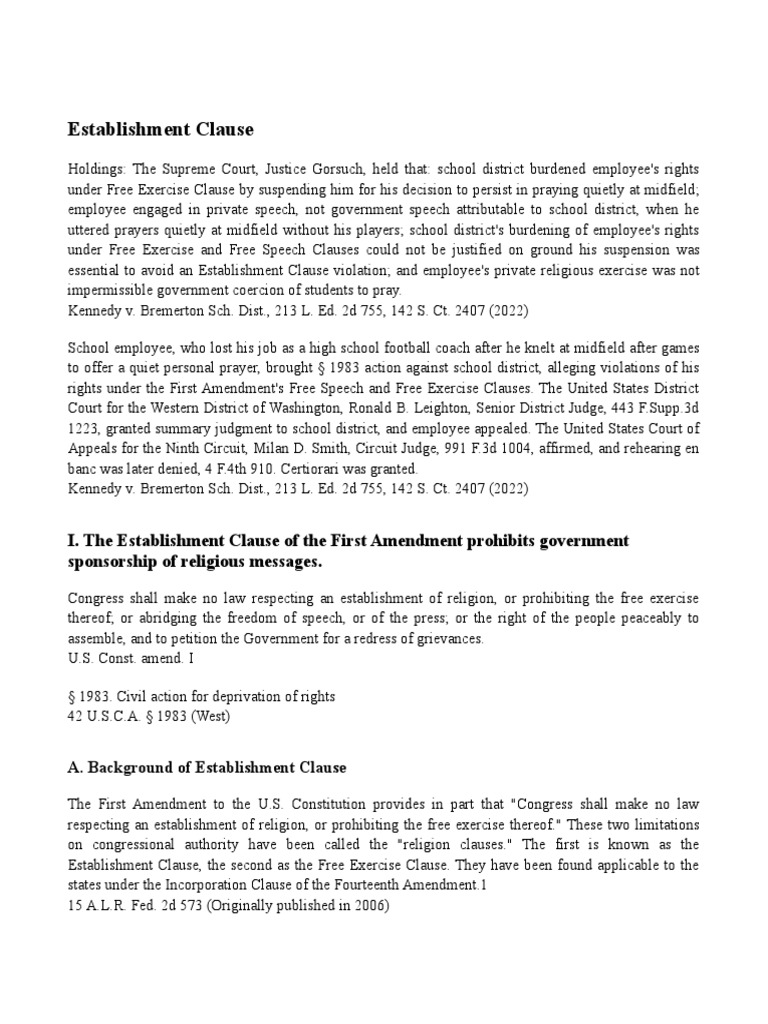 Westlaw Precision Establishment Clause PDF Standing (Law