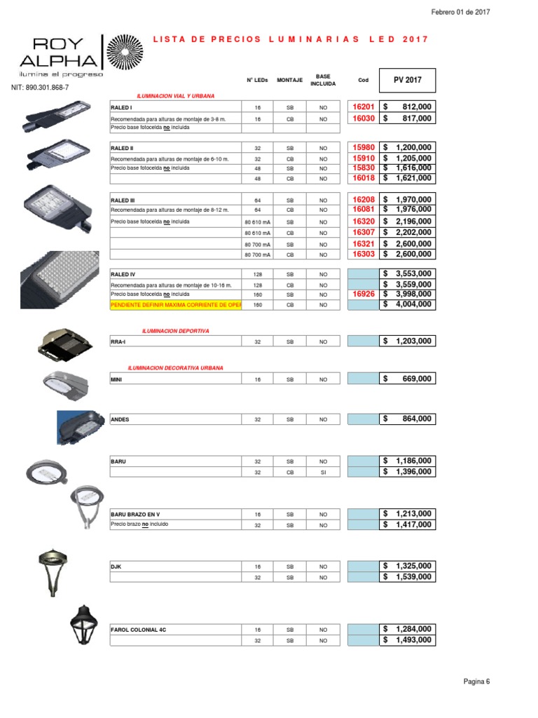 Lista de Precios 2017 Raled | PDF