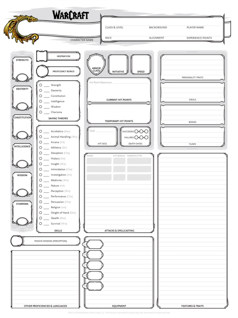 Wc5e Character Sheet (Printable) | PDF