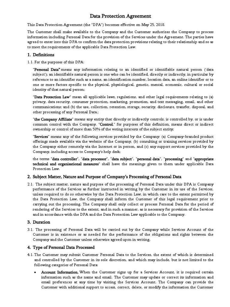 Data Protection Agreement | Download Free PDF | Information Security ...