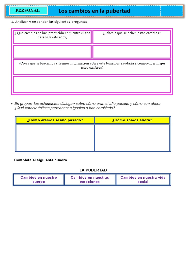 Ficha Cambios en La Pubertad | Descargar gratis PDF | Pubertad ...