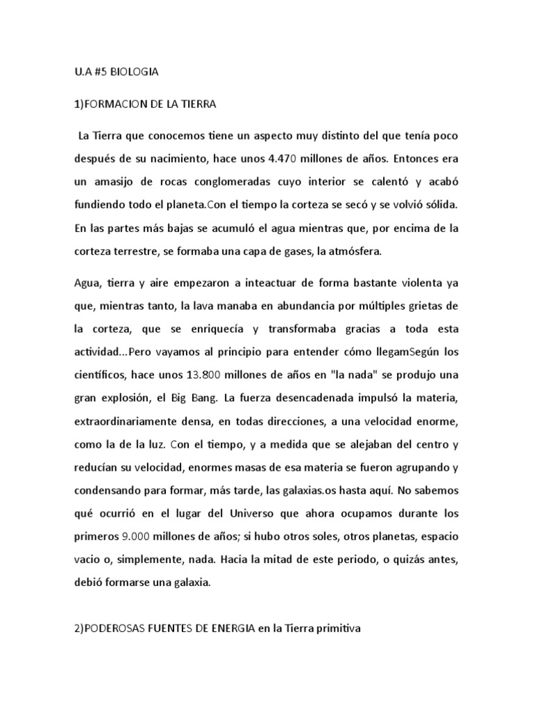 Origen de la Vida en la Tierra Primitiva | PDF | Abiogénesis | Eucariotas