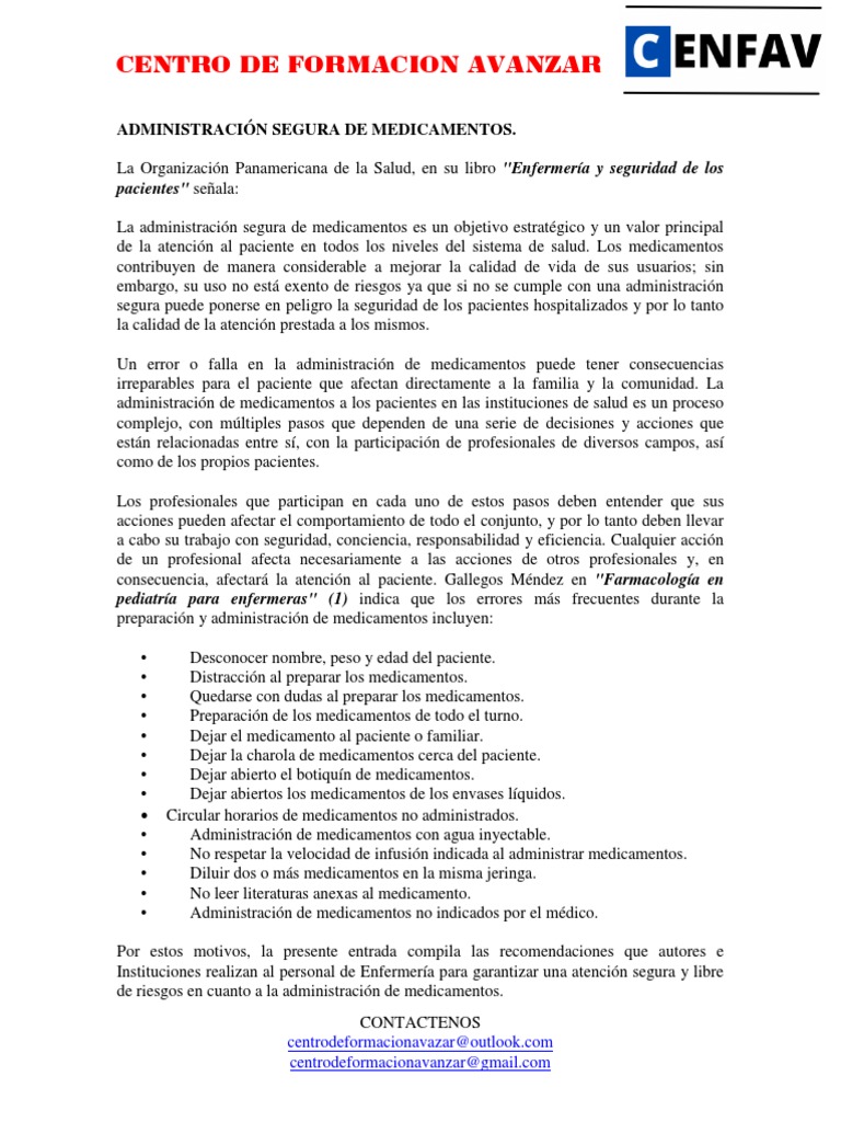 Administración Segura de Medicamentos | PDF | Medicamentos con receta ...