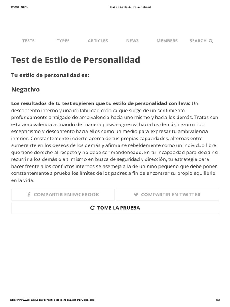 Test de Estilo de Personalidad | PDF | Crecimiento personal y profesional