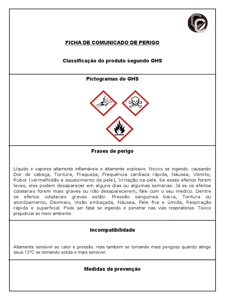 Pictogramas e Frases de Perigo GHS | PDF | Pressão | Ambiente natural