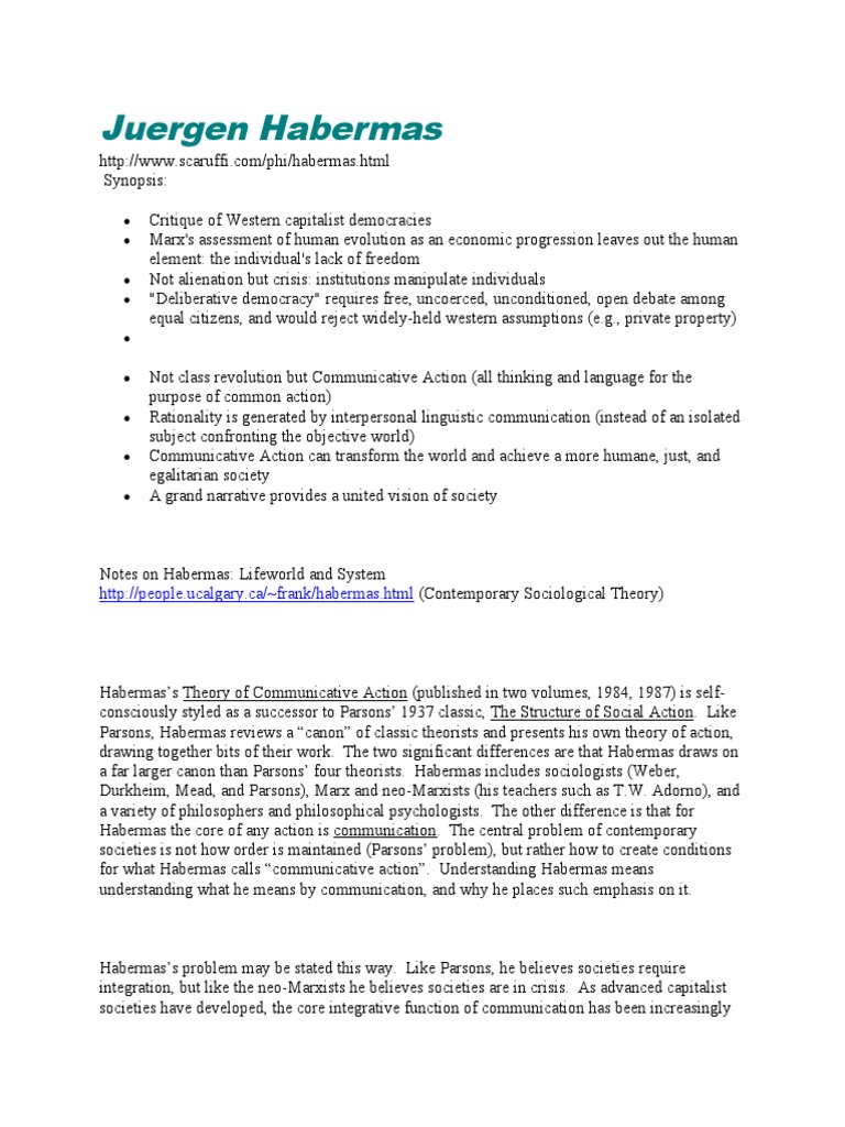 Habermas Critique PDF Public Sphere Frankfurt School