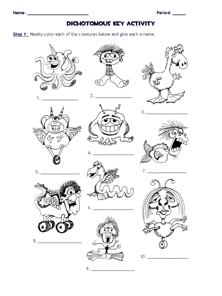 Dichotomous Key Activity Monsters