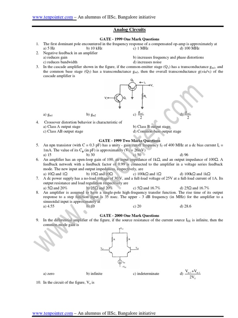 GATE Analog Circuits Questions 1999-2003 | PDF | Amplifier ...