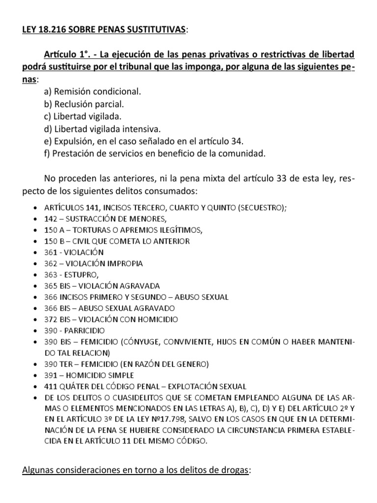 Ley 18216 Sobre Penas Sustitutivas | PDF | Robo | Sentencia (ley)
