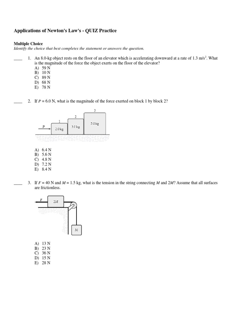Newton's Laws Quiz: Practice Questions | PDF