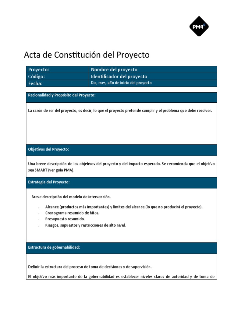 Acta de Constitucion Del Proyecto Plantilla - 1 | PDF