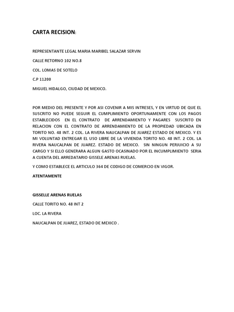 Carta Recision: Atentamente | PDF