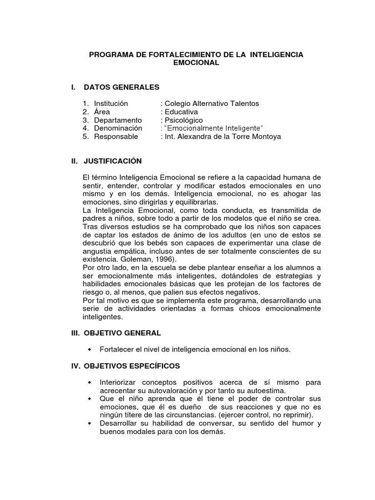 Fortalecimiento de la Inteligencia Emocional | PDF | Las emociones ...