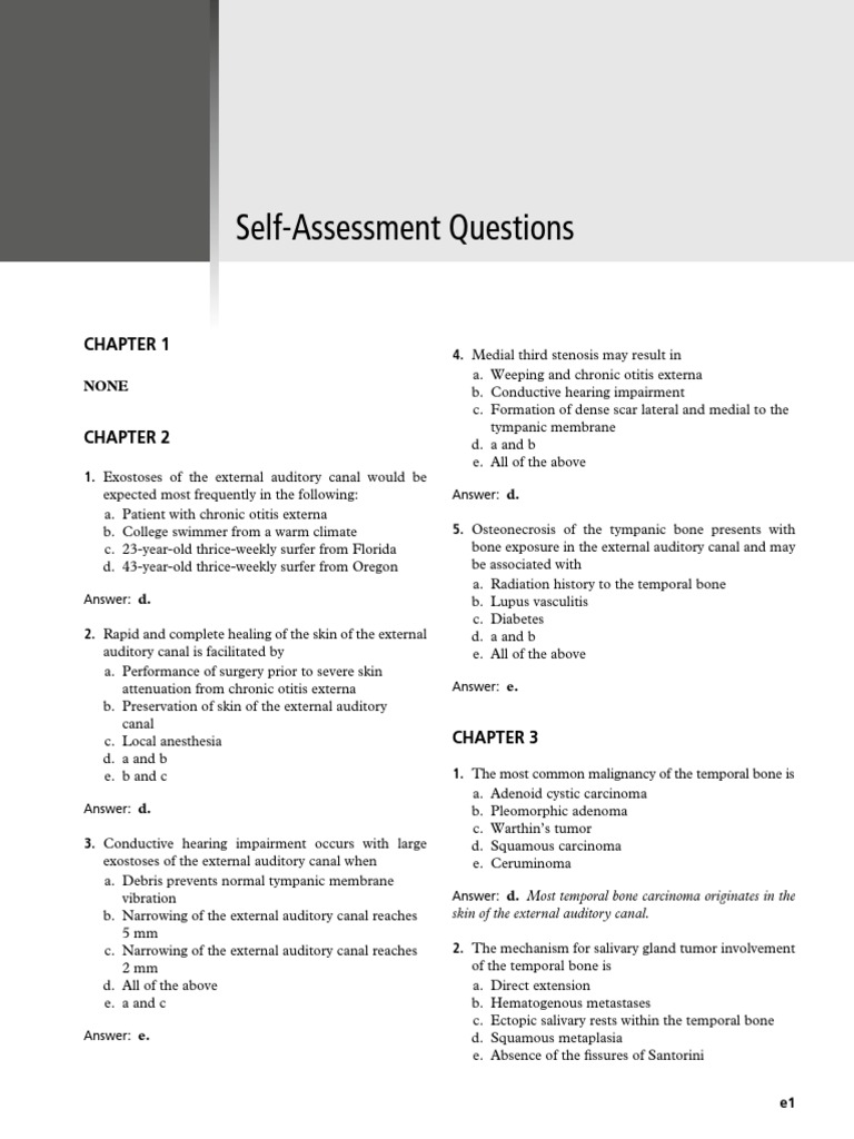 Self Assessment Questions PDF Ear Surgery