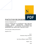 Evaluación de La Cantidad y Del Tipo de Ceniza Sobre Absorción, Porosidad, Compresión y Actividad Puzolánica en Morteros de Asentado, Trujillo 2020