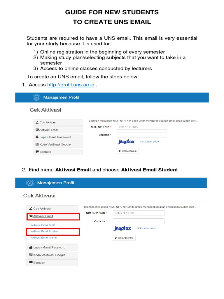 01 For New Students - How To Create UNS Email | PDF | Career & Growth