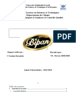 Licence en Sciences Et Techniques Département de Chimie Filière: Techniques D'analyses Et Contrôle Qualité