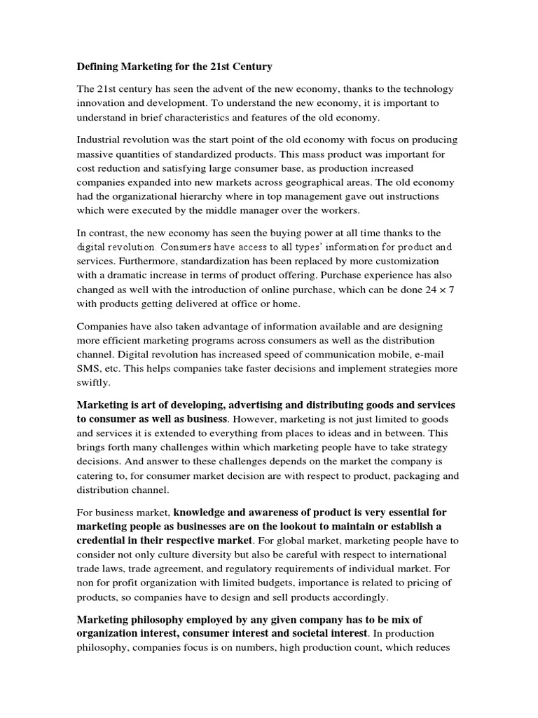 Defining Marketing For The 21st Century Pdf Marketing Behavior