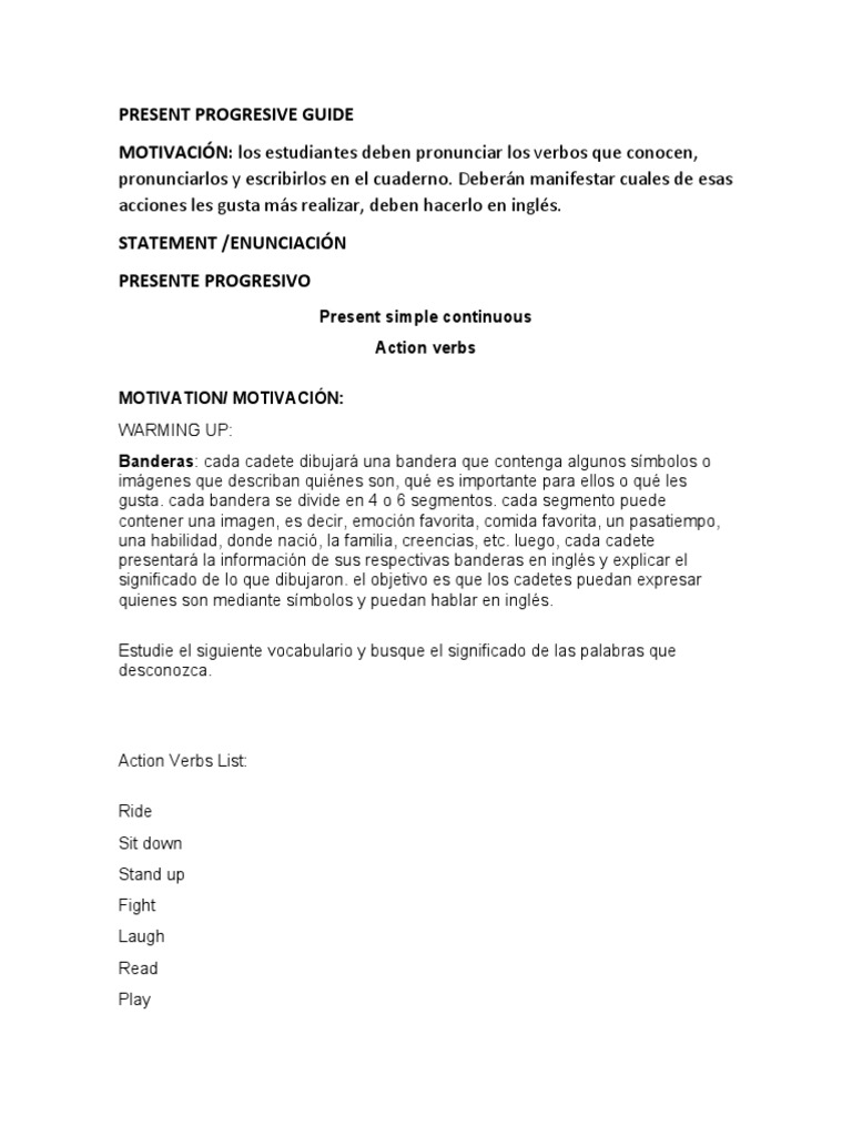 Present Progresive Guide | PDF | Lingüística | Mecánica del lenguaje