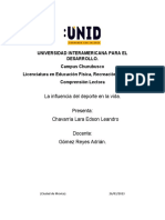 Universidad Interamericana para El Desarrollo. Campus Churubusco Licenciatura en Educación Física, Recreación y Deporte Comprensión Lectora