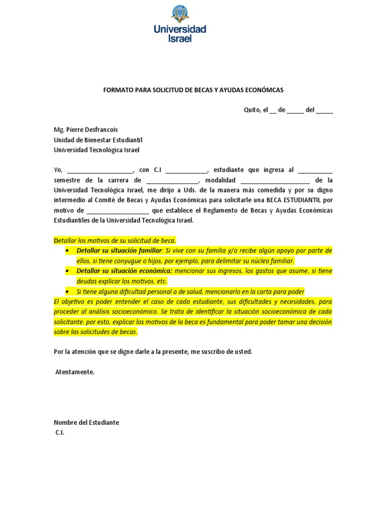 Modelo De Carta De Solicitud De Beca En Word Gratis Images And Photos