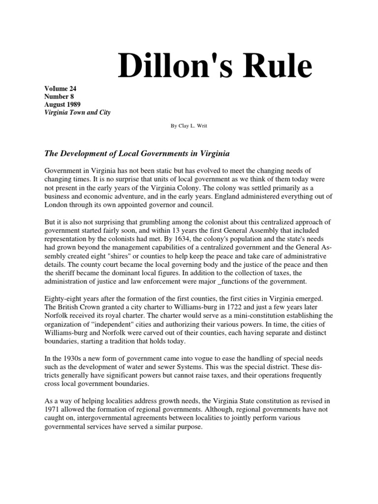 The Dillon Rule in Virginia by Clay L. Wirt PDF Local Government