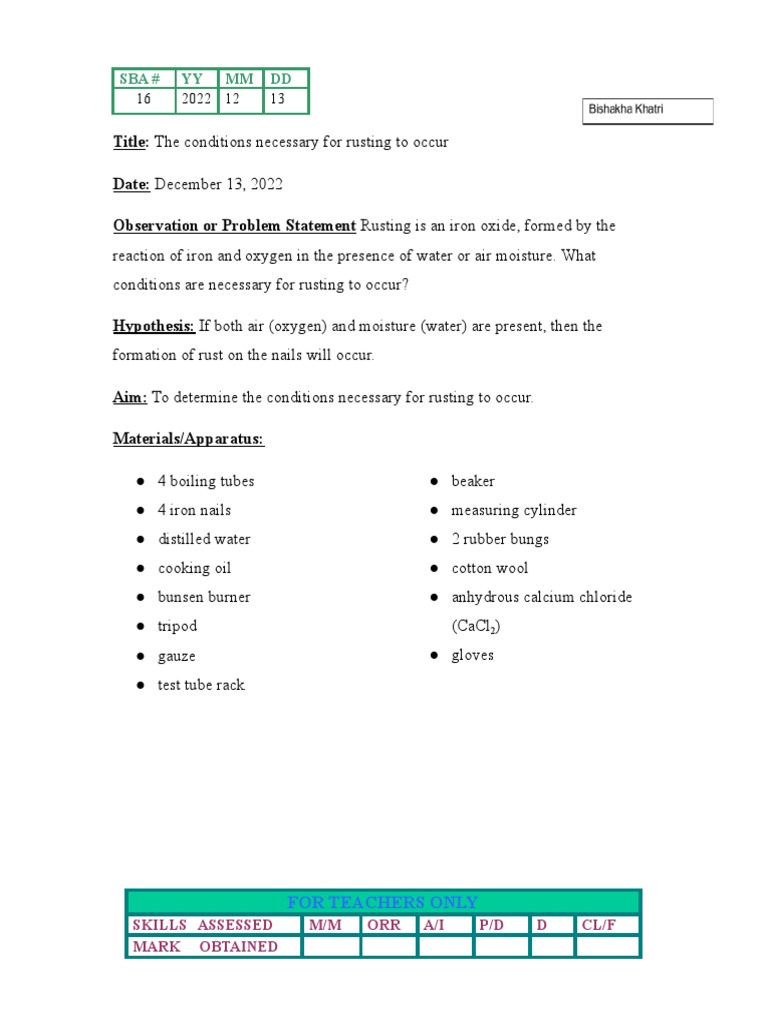Conditions Necessary for Rusting | PDF | Water | Rust