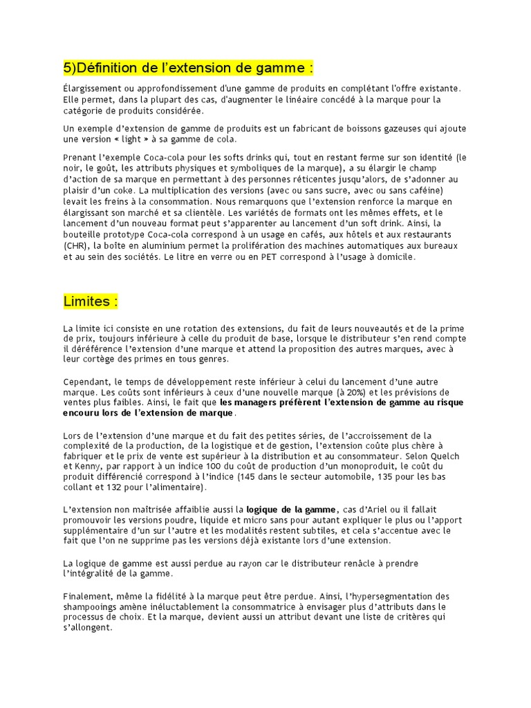 Extension de gamme : enjeux et exemples | PDF | Coca Cola