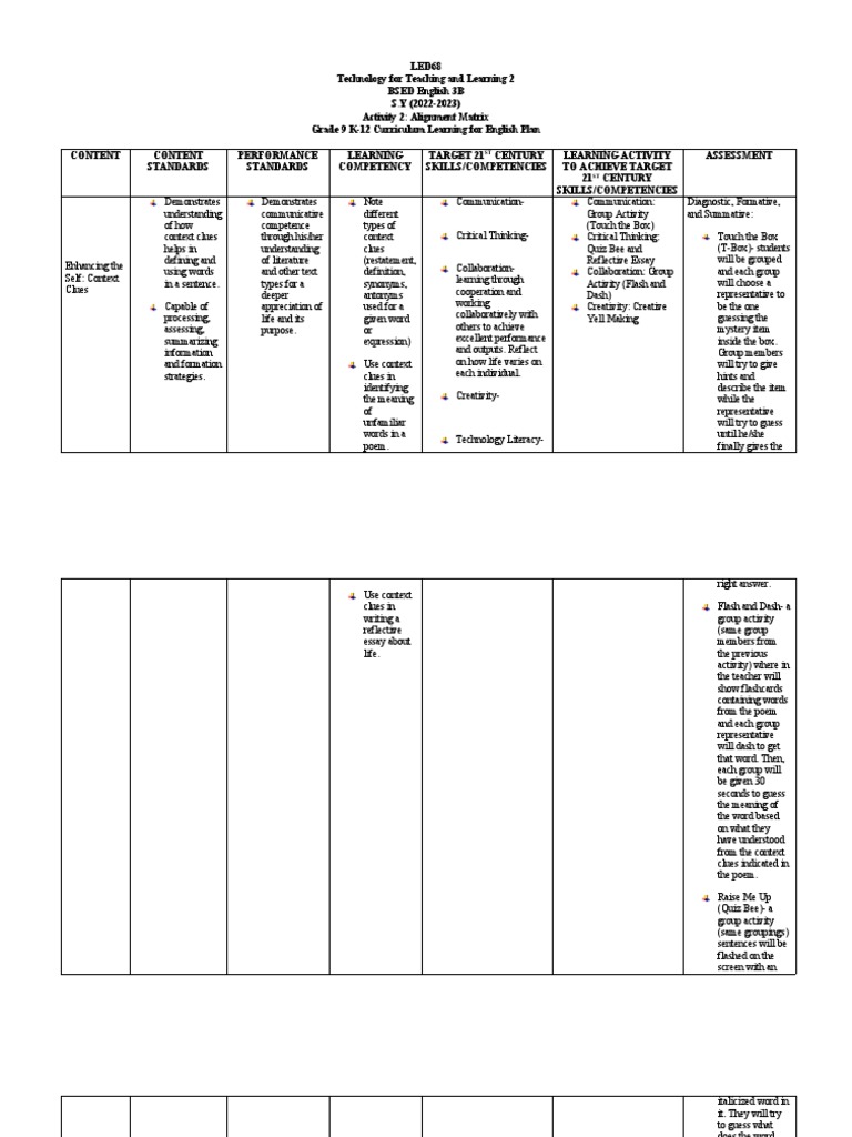 Alignment Matrix Pdf Educational Assessment Cognitive Psychology