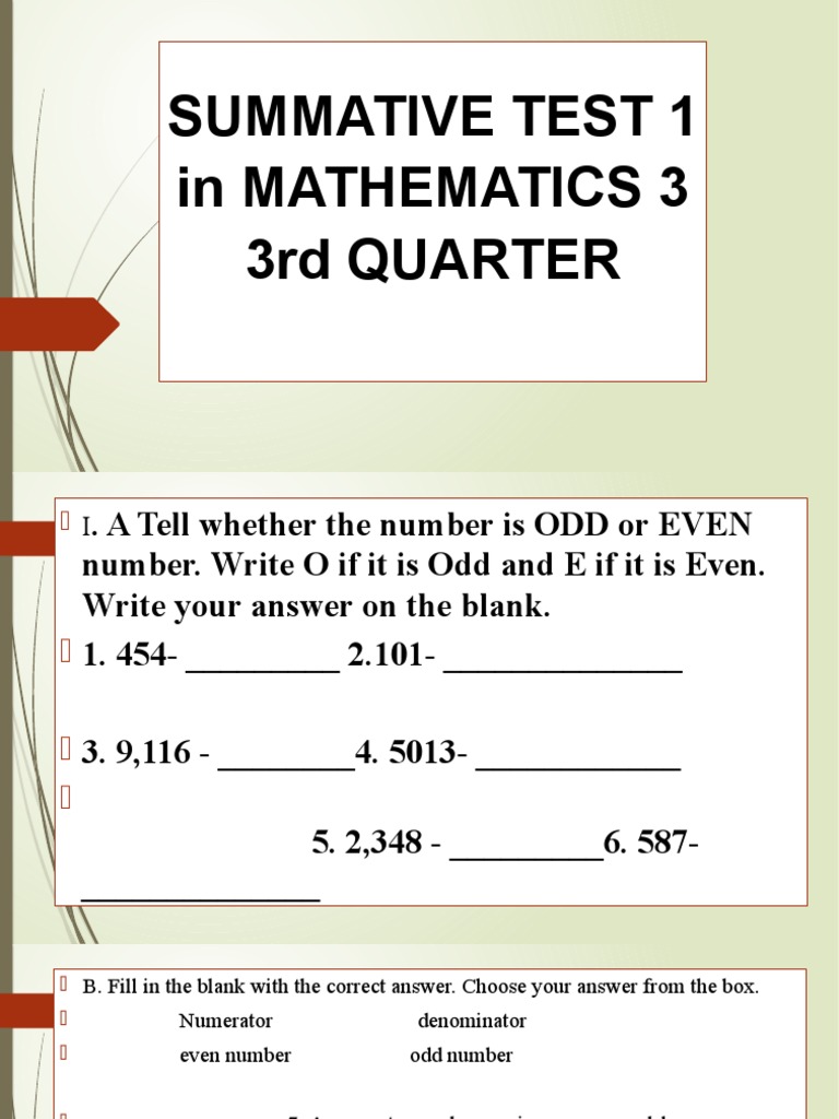 Grade 3 Math 3rd Quarter Test | PDF
