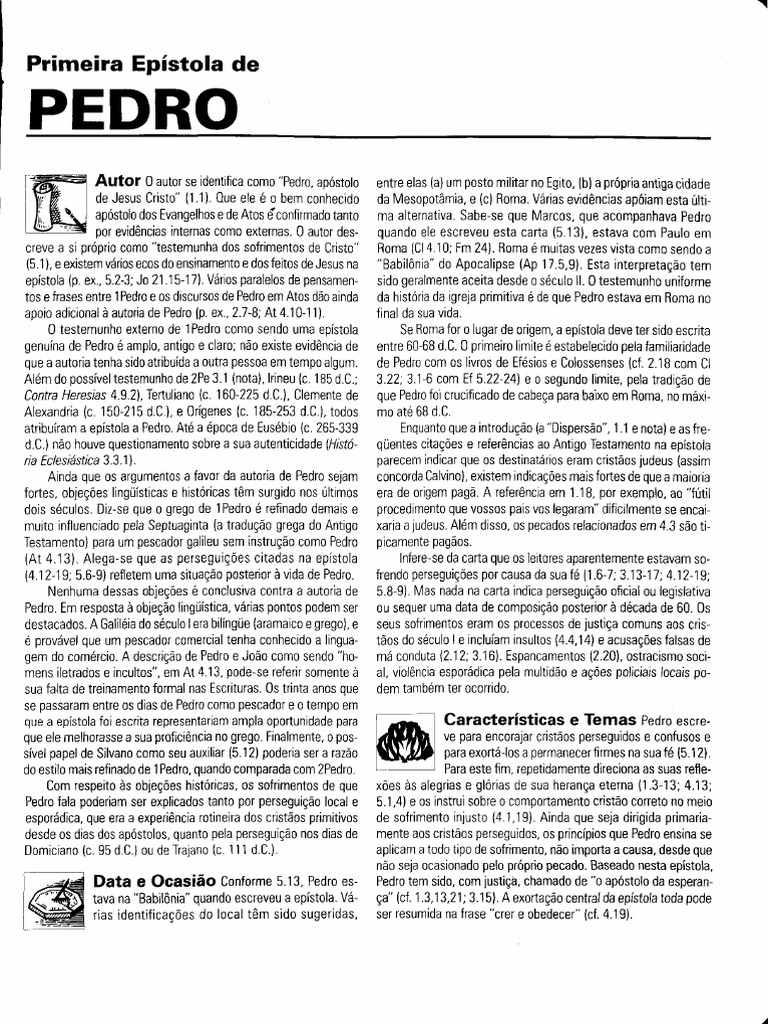 Autoria e Temas de 1 Pedro | PDF | São Pedro | Jesus