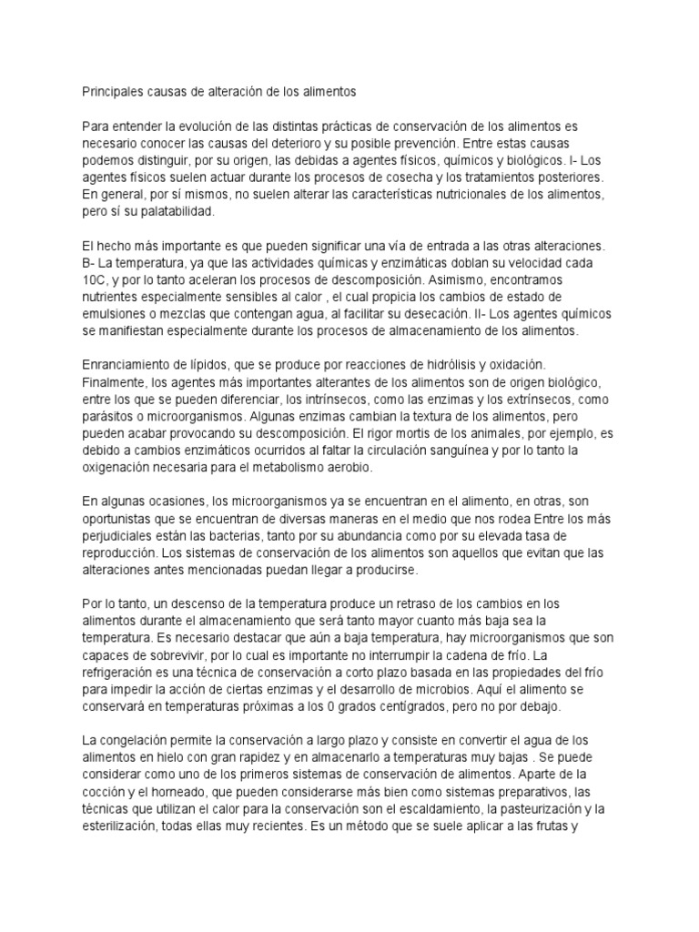 Principales Causas de Alteración de Los Alimentos | PDF | Alimentos ...