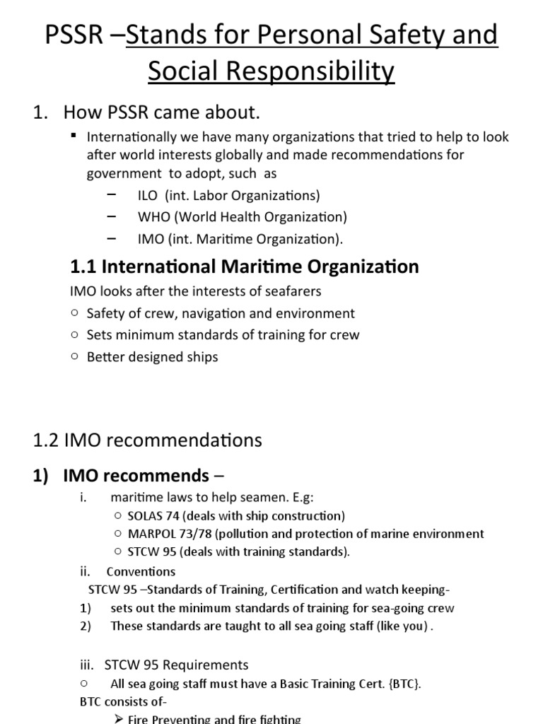 PSSR - Stands For Personal Safety and Social Responsibility: 1. How ...
