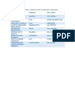 I. Escribir La Formula y Clasificación de Los Siguientes Compuestos