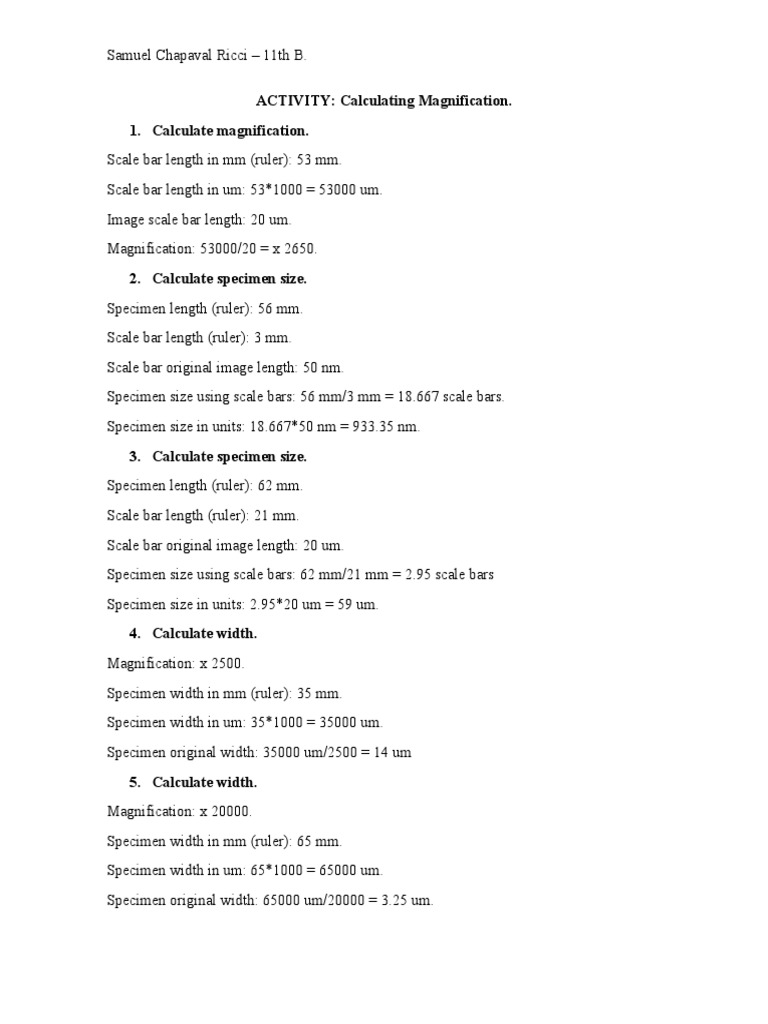 Magnification and Scale Bar Calculations | PDF