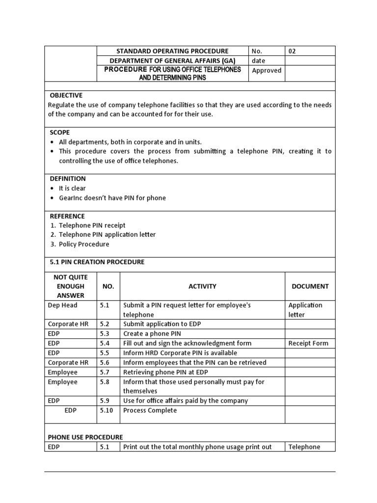 Office Telephone PIN Usage Procedure | PDF
