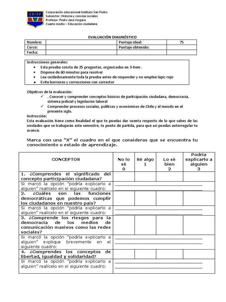 KPSI DIAGNOSTICA CUARTO Educacion ciudadana PDF