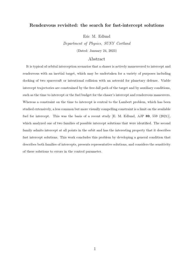 Fast Intercept Solutions in Orbital Dynamics | PDF | Orbital Maneuver ...