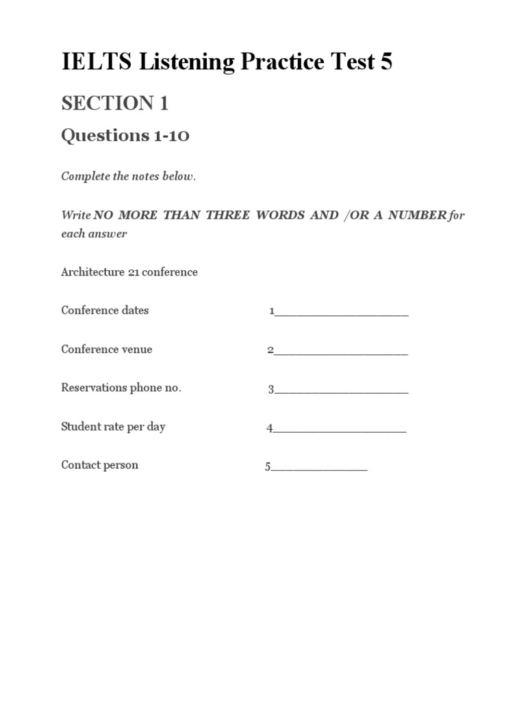 IELTS Listening Test 5 Overview | PDF | Health Care | Medicine