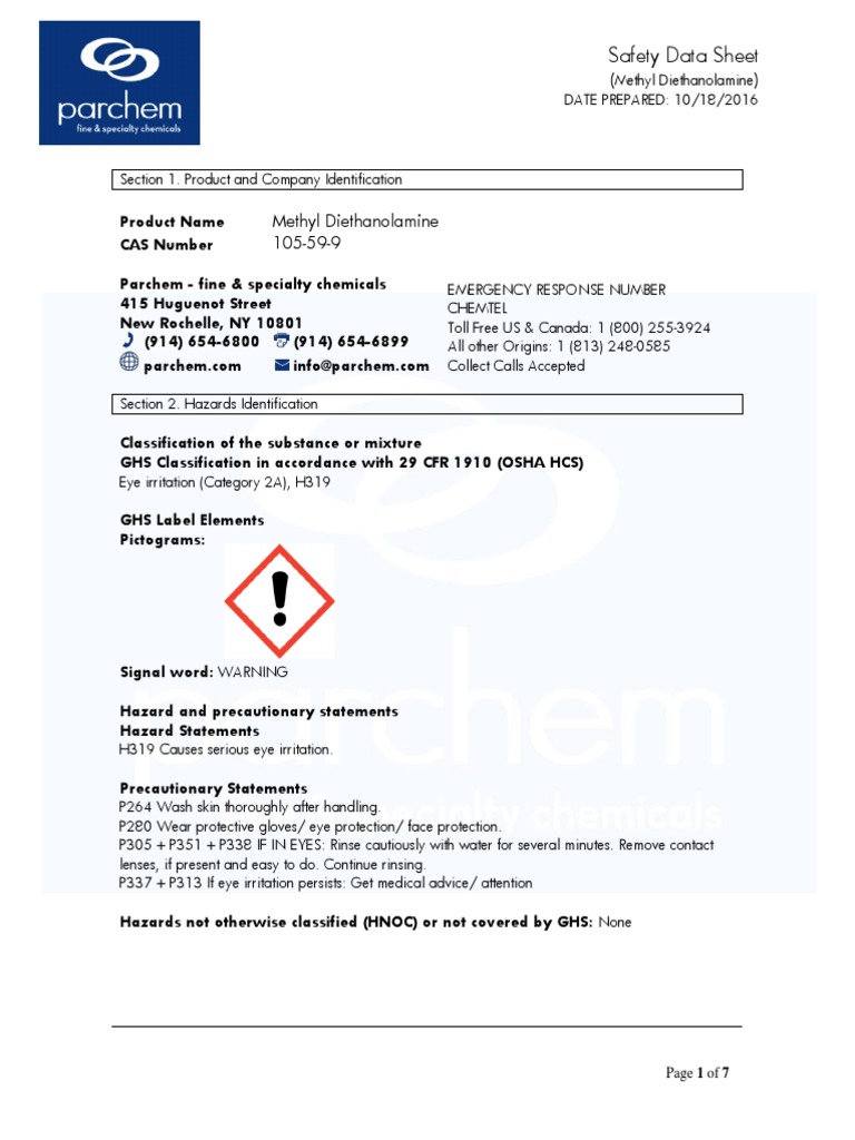 GHS Methyl Diethanolamine MSDS PDF Personal Protective Equipment